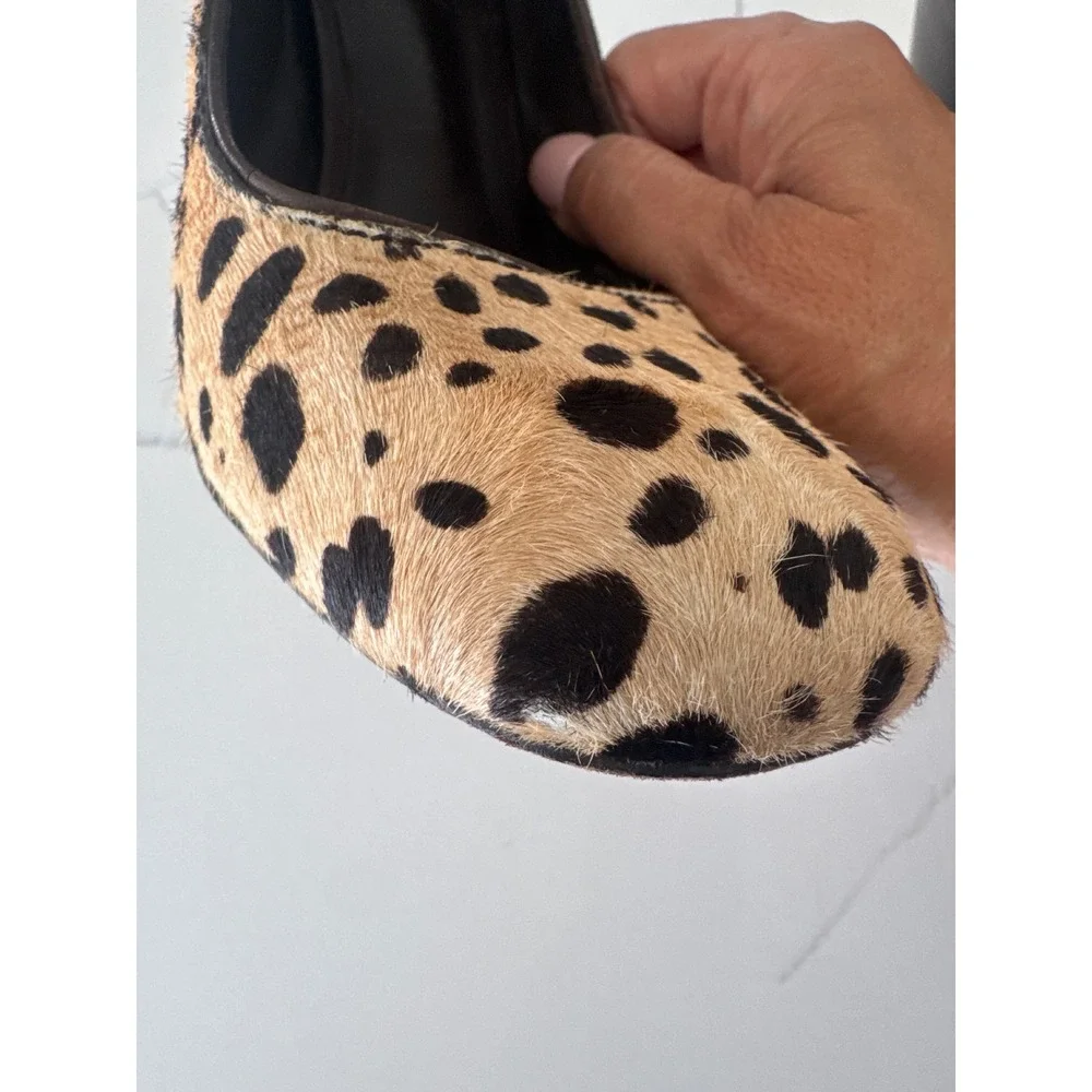 Tory Burch Leopard Print Calf Hair Block Heel Pumps Brown Tan Square Toe Shoes